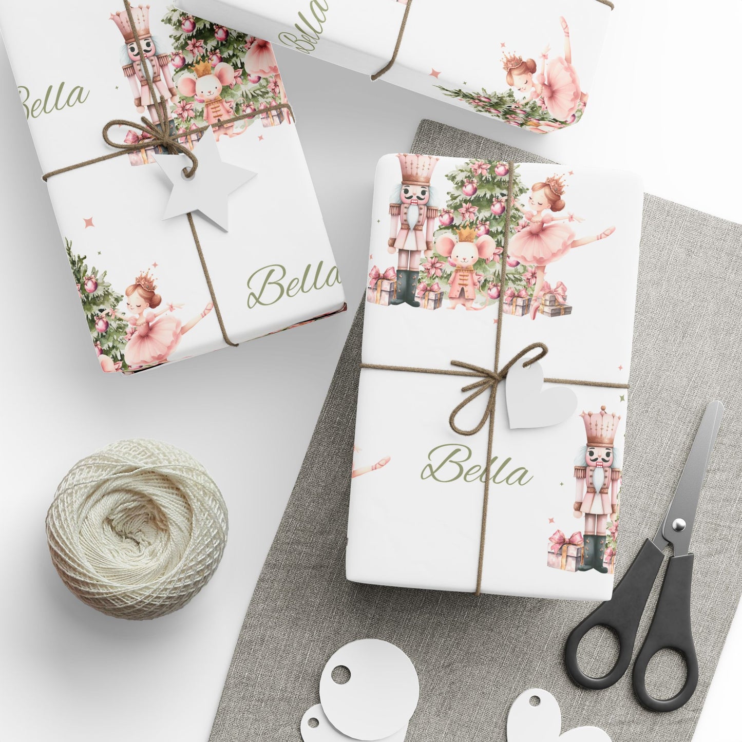 Personalized Pink Ballerina Christmas Wrapping Paper - White Background