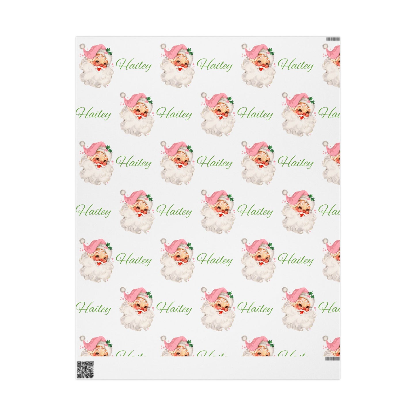 Personalized Vintage Pink Hat Santa Christmas Wrapping Paper