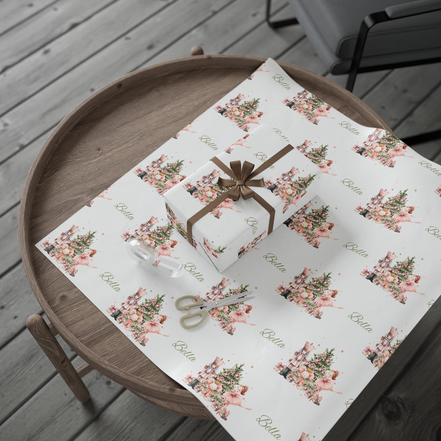 Personalized Pink Ballerina Christmas Wrapping Paper - White Background