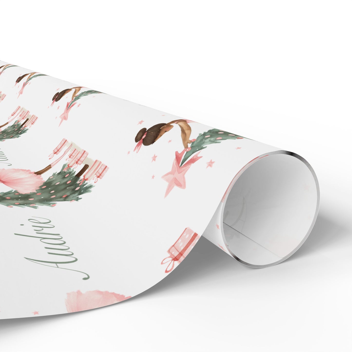 Personalized Pink Black Ballerina Christmas Wrapping Paper - White Background