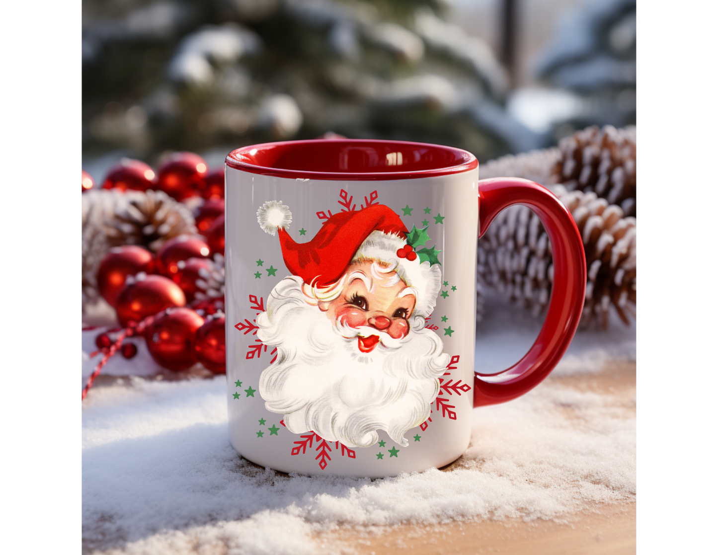 Vintage White Santa with Red Hat Ceramic Mug