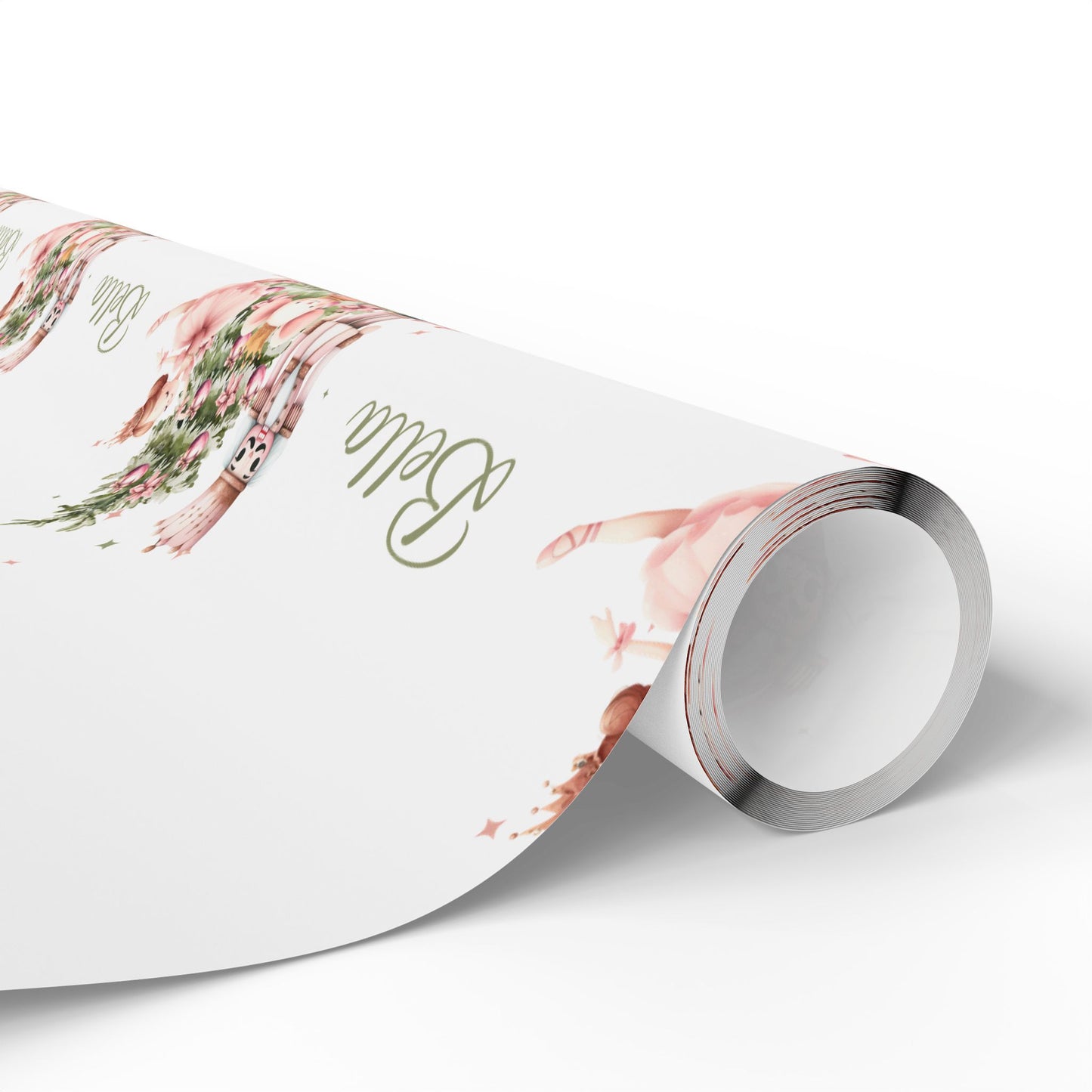 Personalized Pink Ballerina Christmas Wrapping Paper - White Background