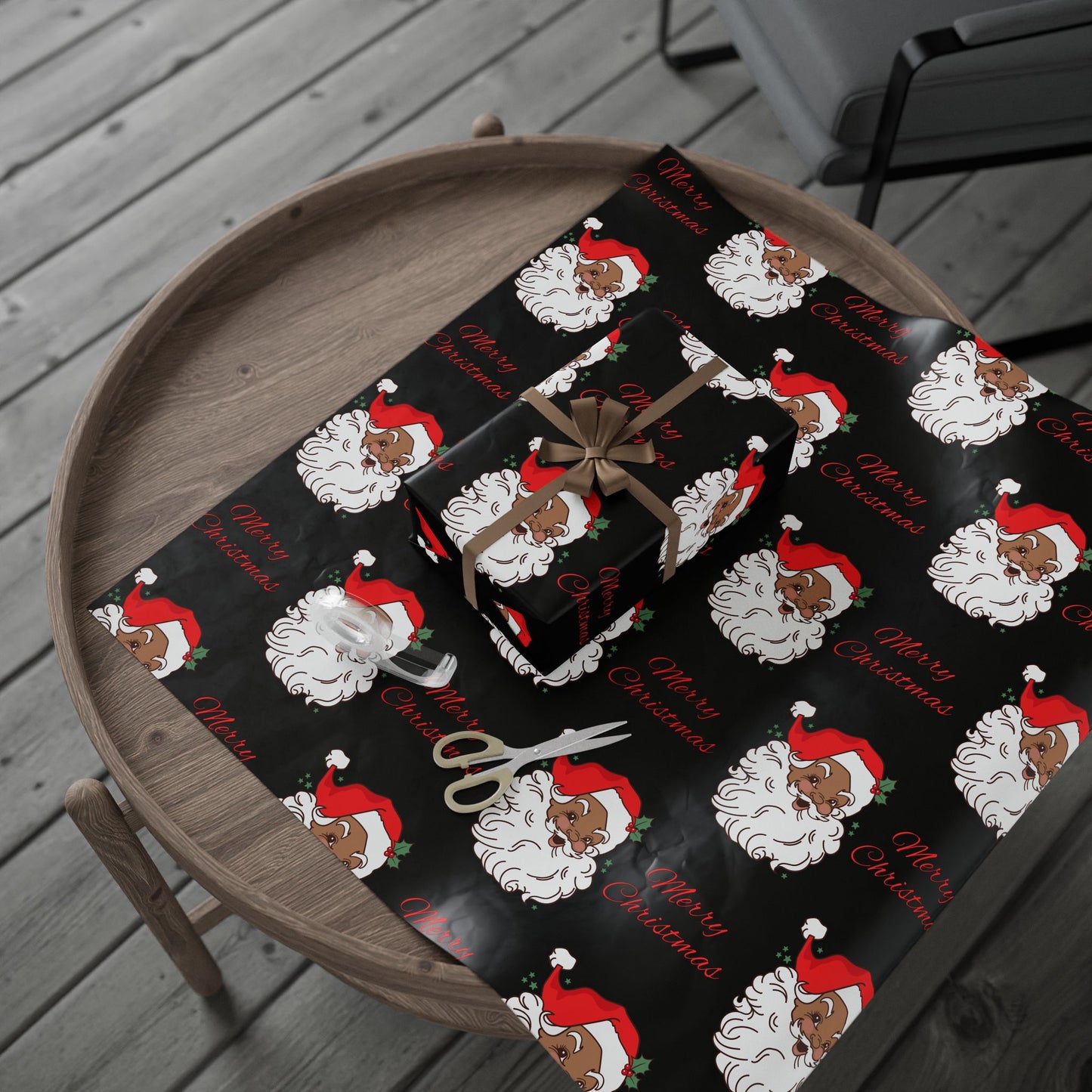 Vintage Red Hat Black Santa Christmas Wrapping Paper - Merry Christmas