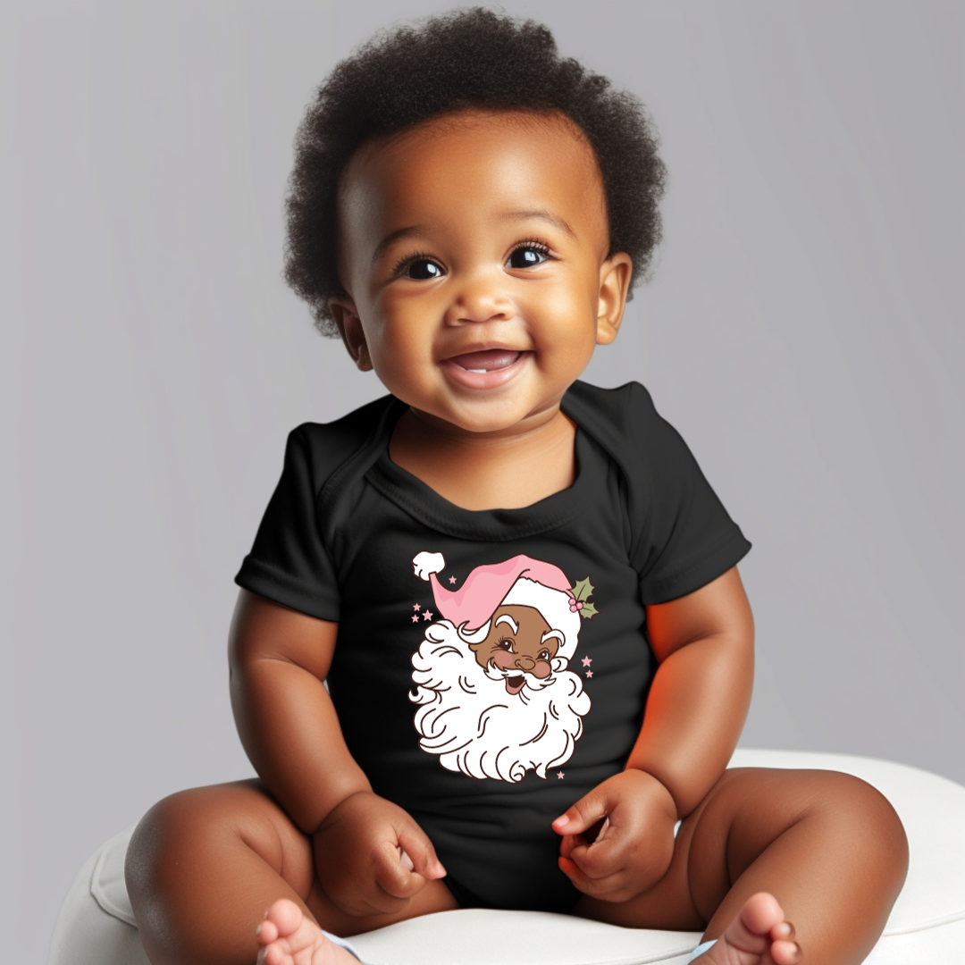 Vintage Black Santa with Pink Hat Kids Shirt