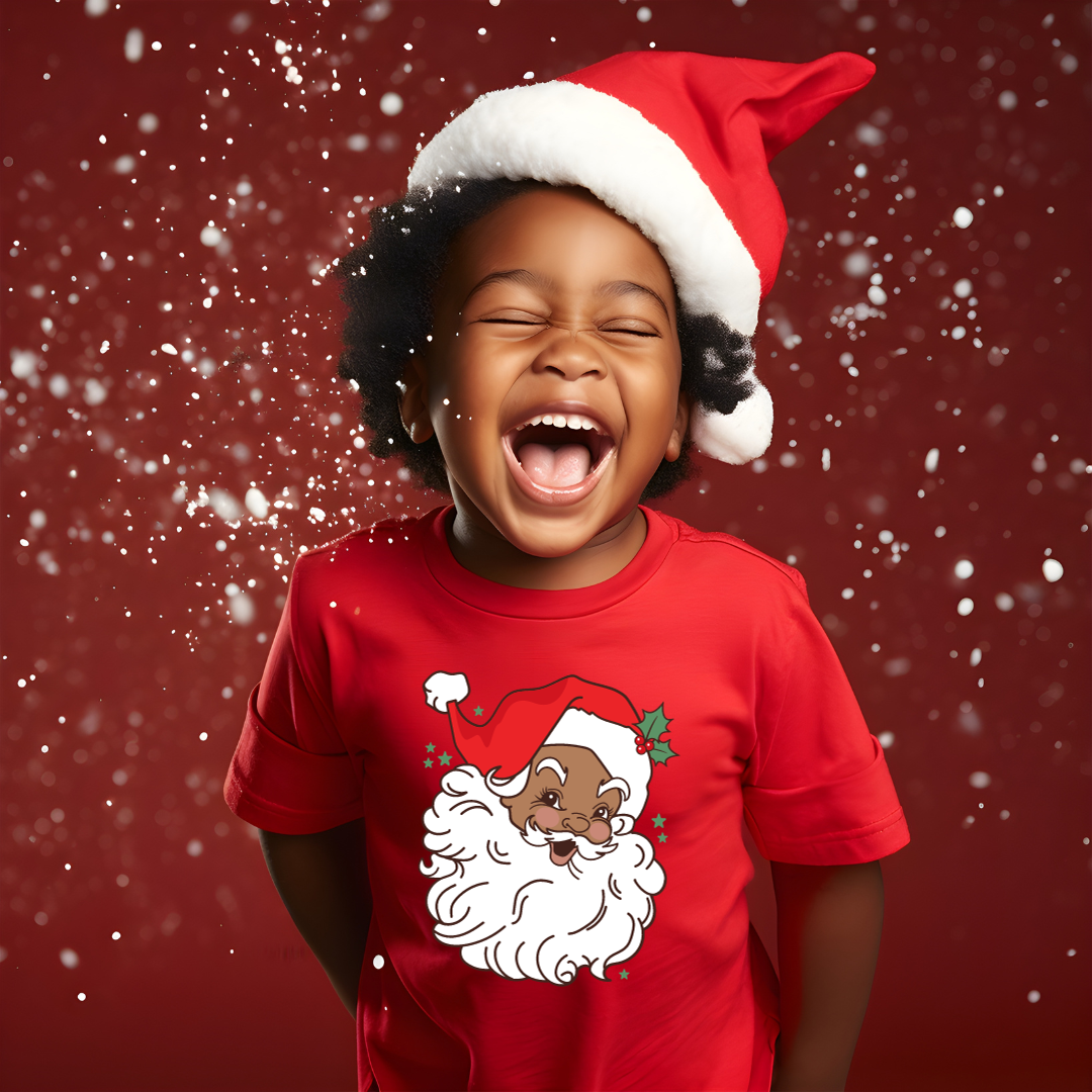 Vintage Black Santa with Red Hat Kids Shirt