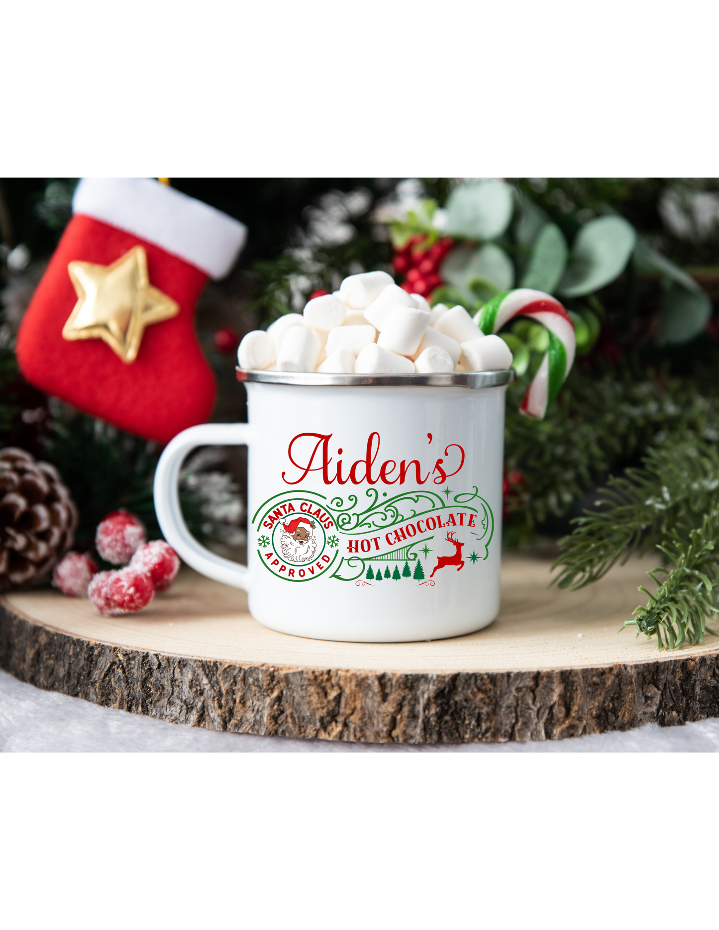 Personalized Red Hat Black Santa Hot Chocolate Mug