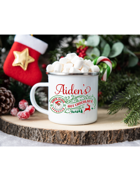 Personalized Red Hat Black Santa Hot Chocolate Mug