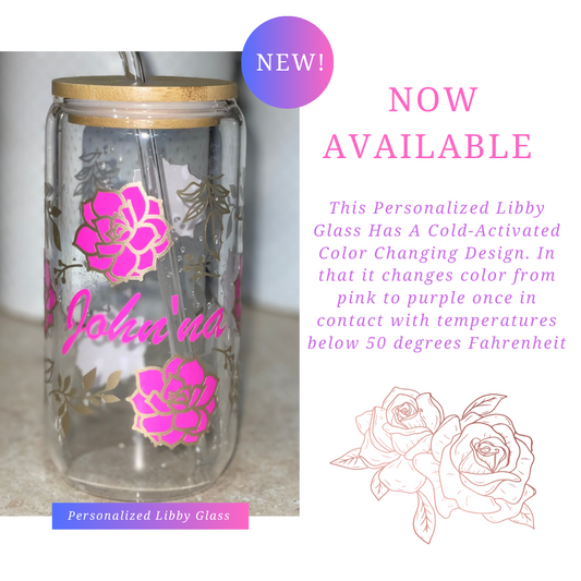 Personalized Cold-Activated Color Changing Libby Glass - Golden Rose