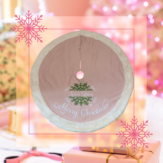 Personalized Pink Quilted Christmas Tree Skirt