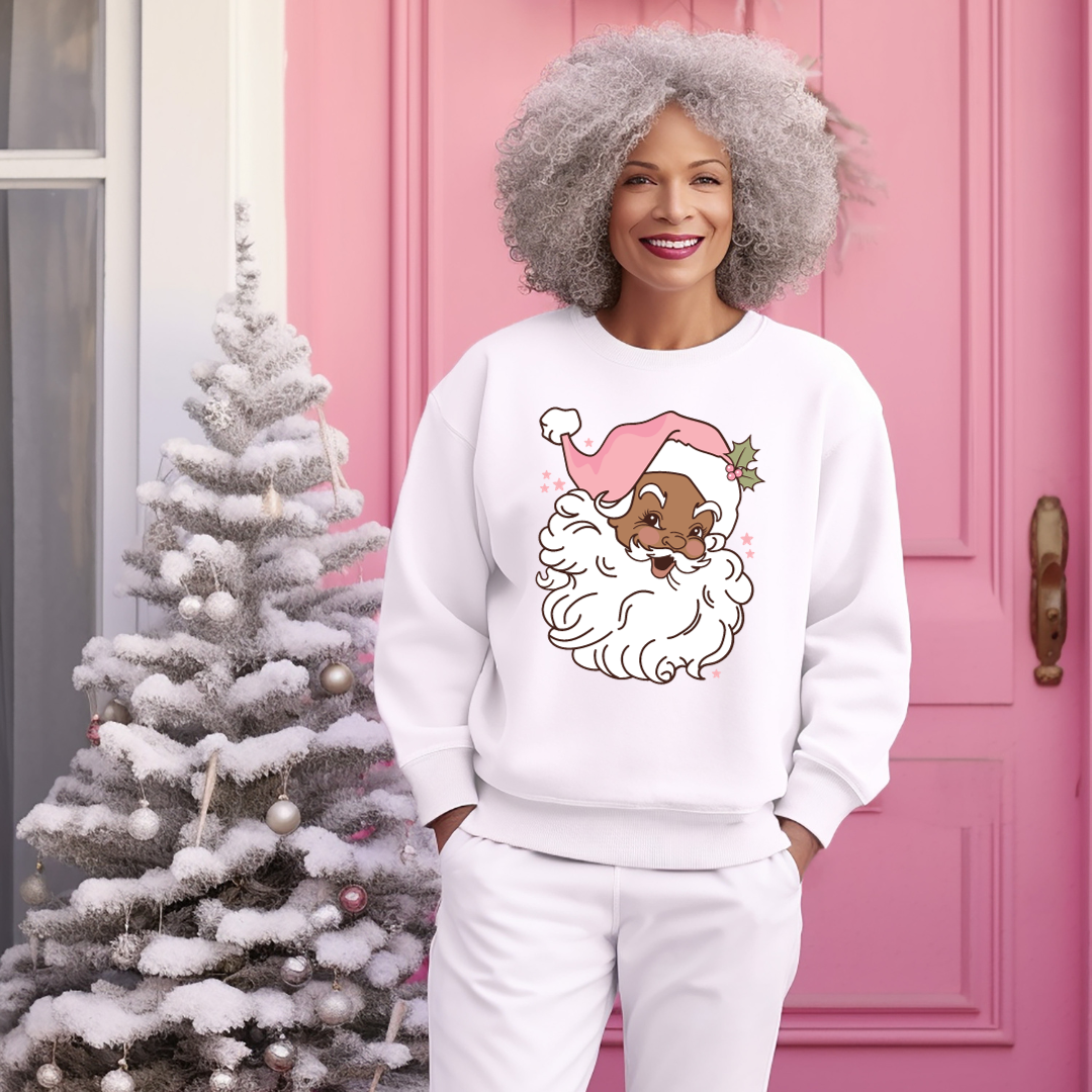 Vintage Black Santa with Pink Hat Sweatshirt