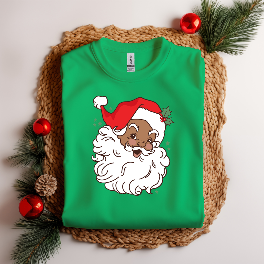 Vintage Black Santa with Red Hat Short Sleeve T-Shirt