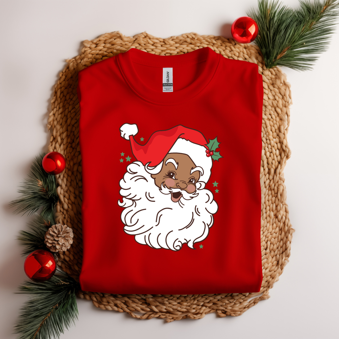 Vintage Black Santa with Red Hat Short Sleeve T-Shirt