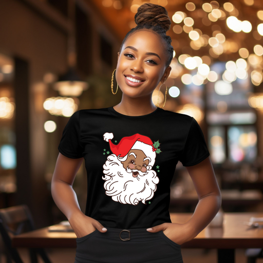 Vintage Black Santa with Red Hat Short Sleeve T-Shirt