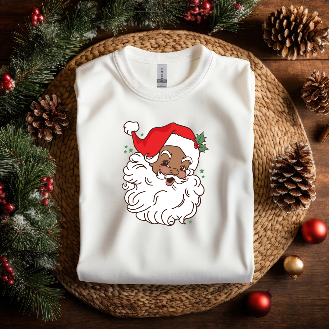 Vintage Black Santa with Red Hat Short Sleeve T-Shirt