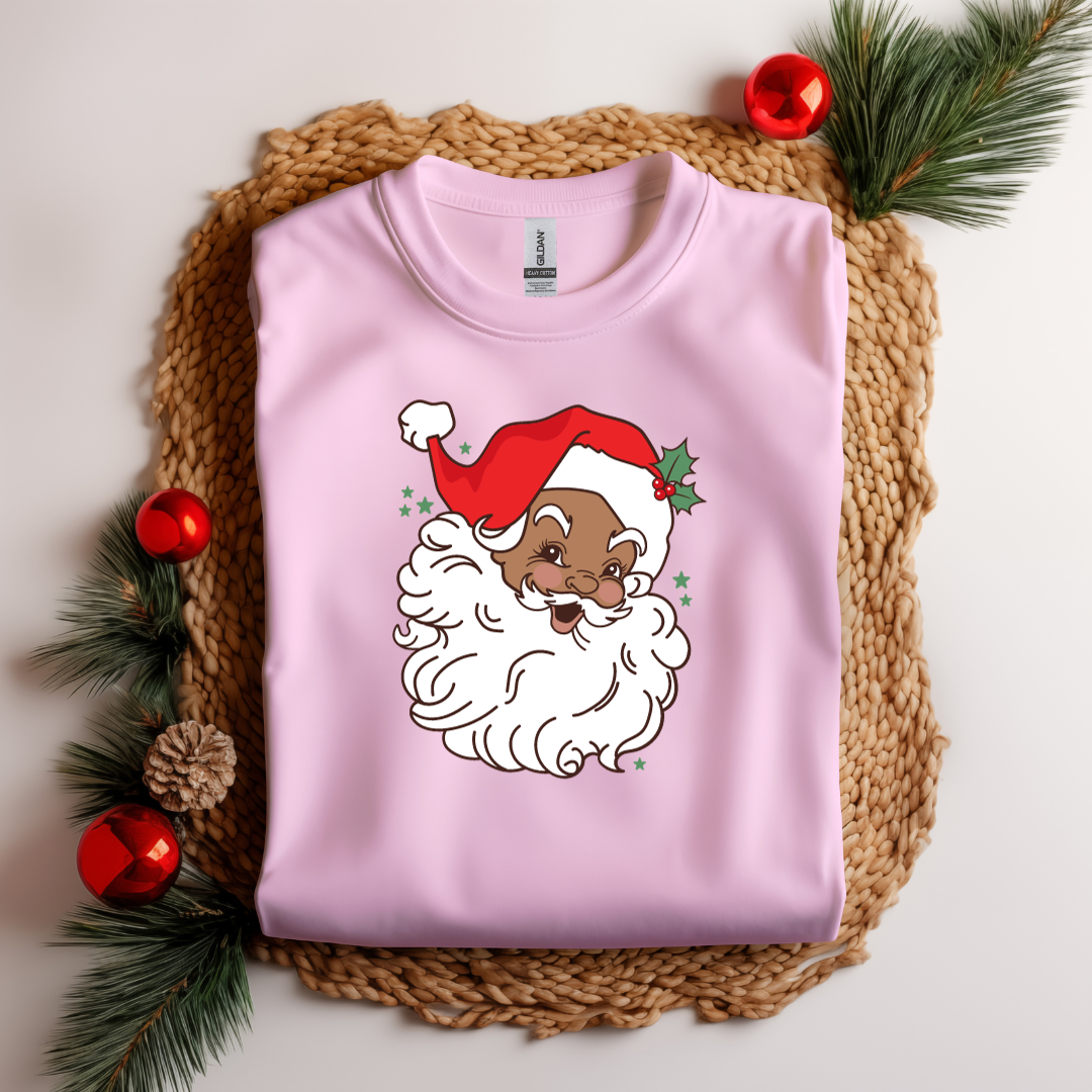 Vintage Black Santa with Red Hat Short Sleeve T-Shirt