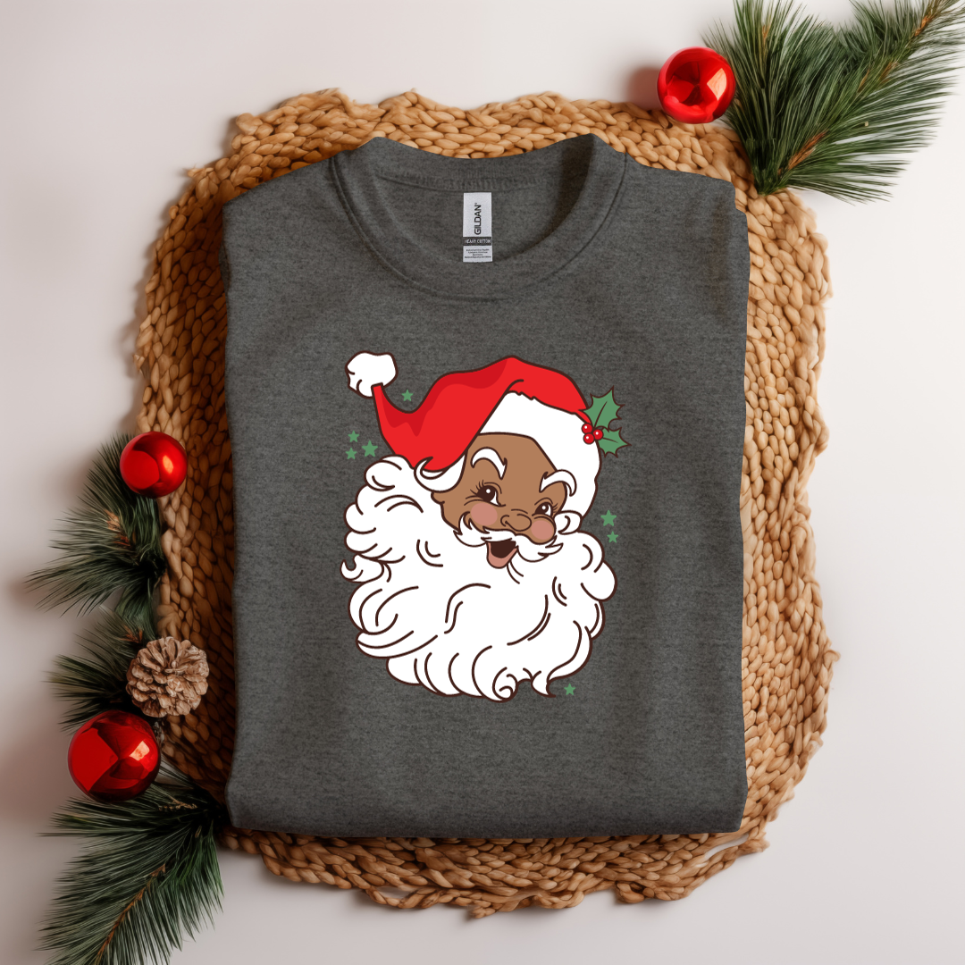 Vintage Black Santa with Red Hat Short Sleeve T-Shirt