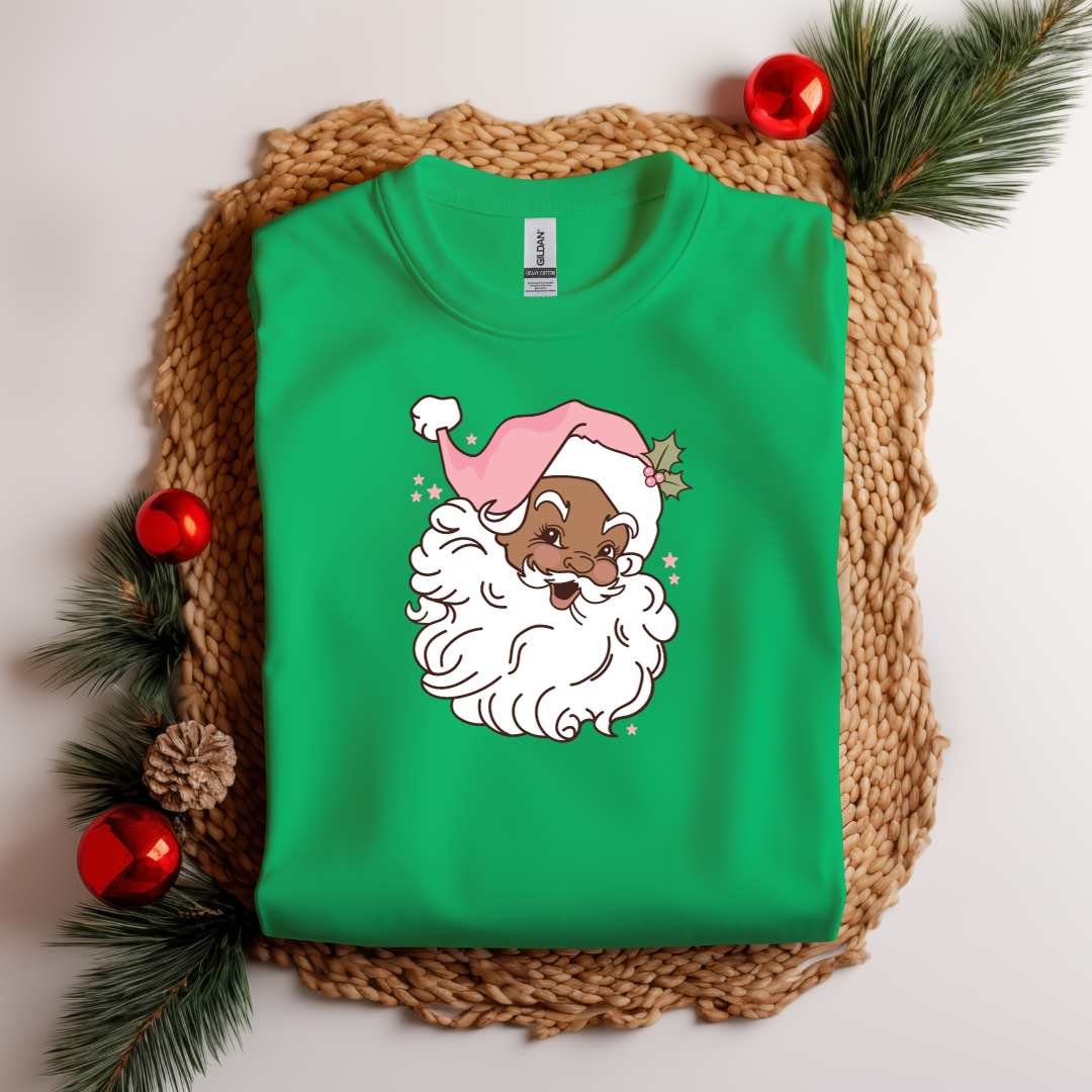 Vintage Black Santa with Pink Hat Short Sleeve T-shirt