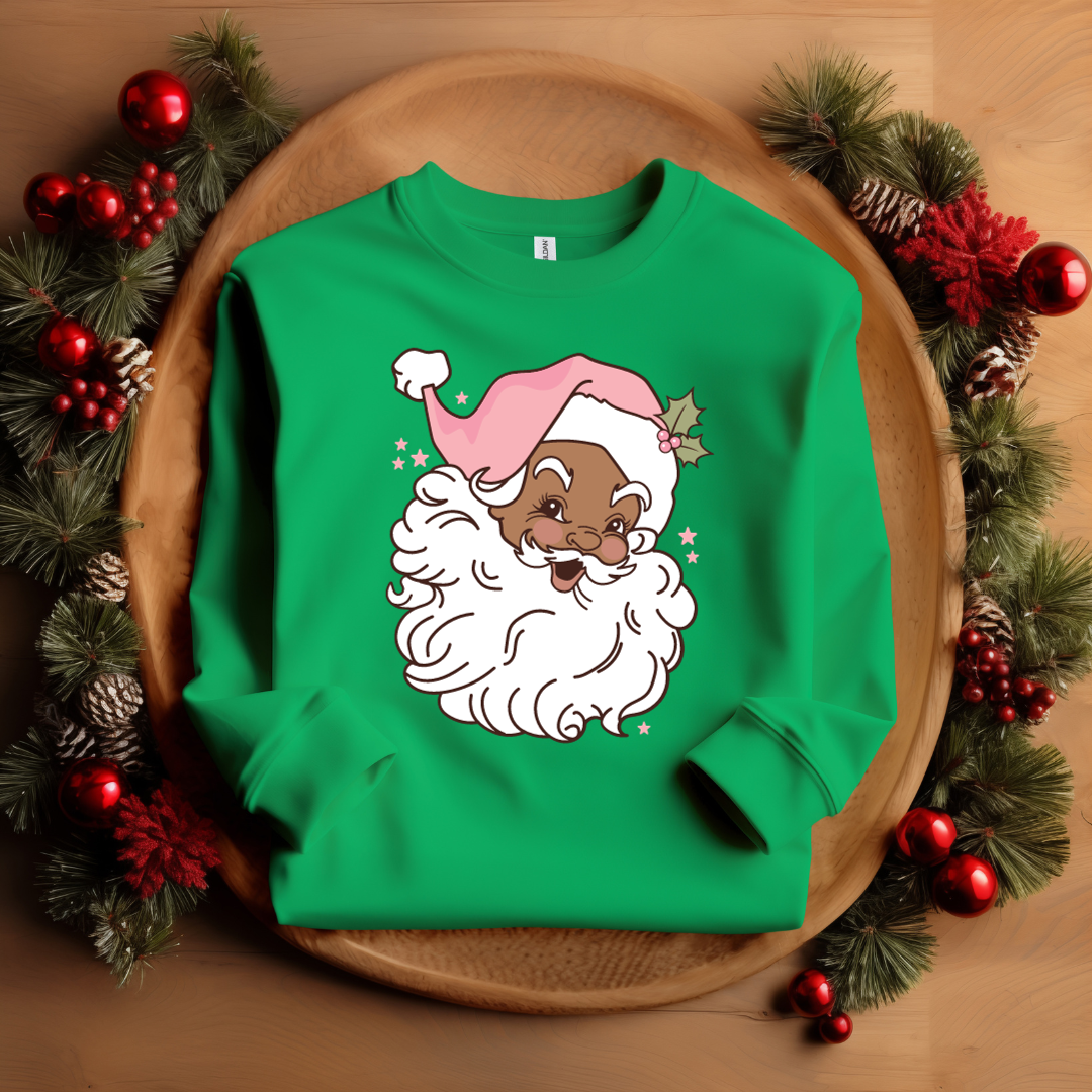 Vintage Black Santa with Pink Hat Sweatshirt