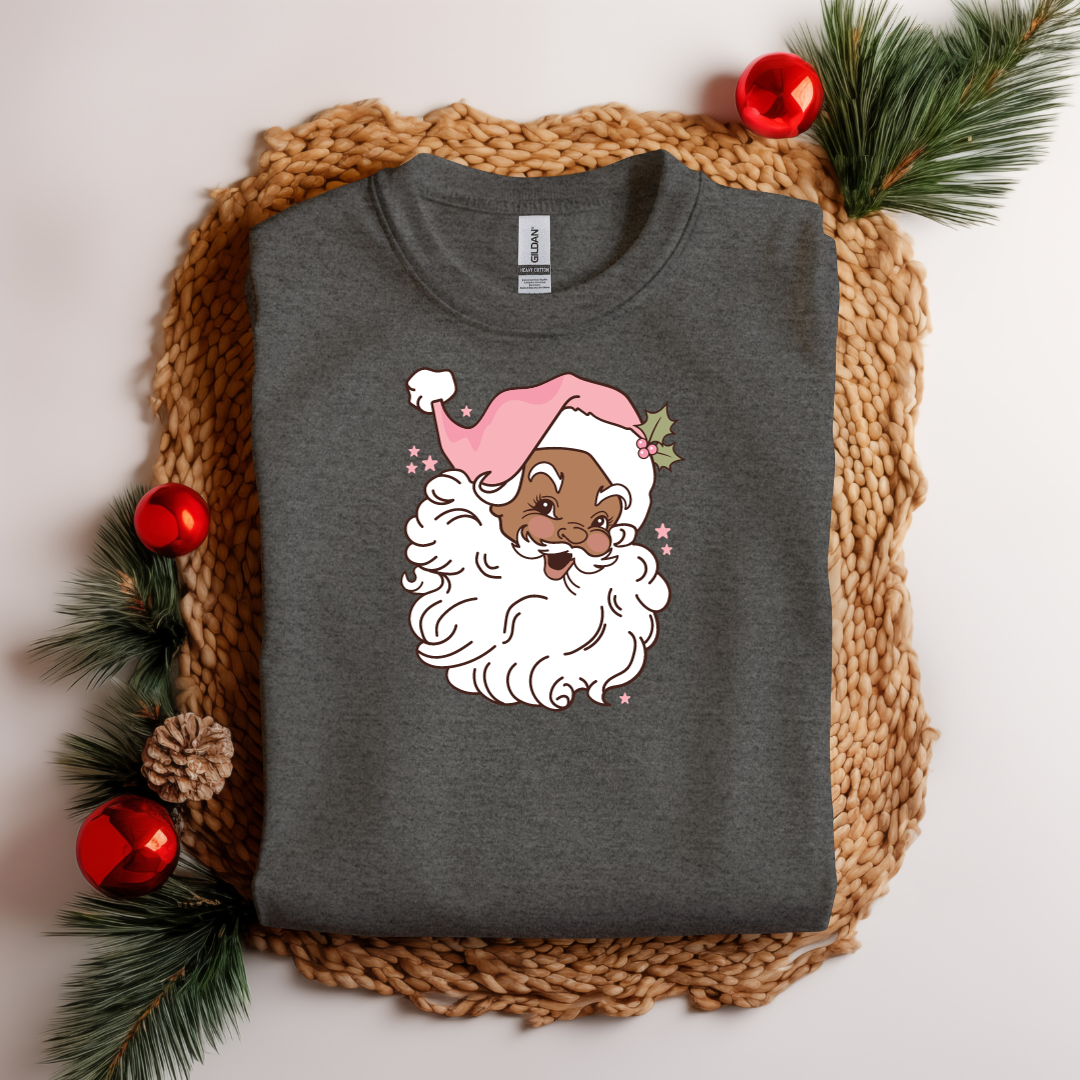 Vintage Black Santa with Pink Hat Short Sleeve T-shirt