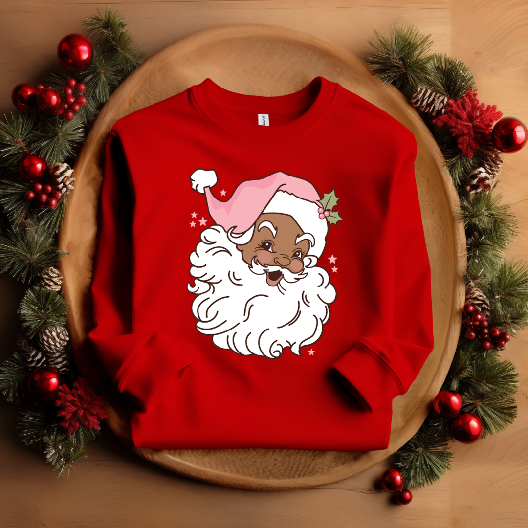 Vintage Black Santa with Pink Hat Sweatshirt