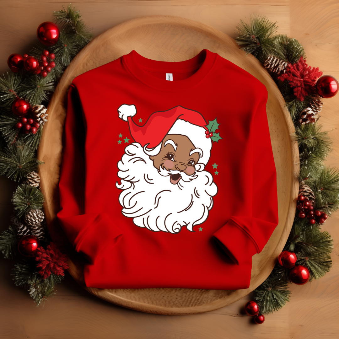 Vintage Black Santa with Red Hat Sweatshirt