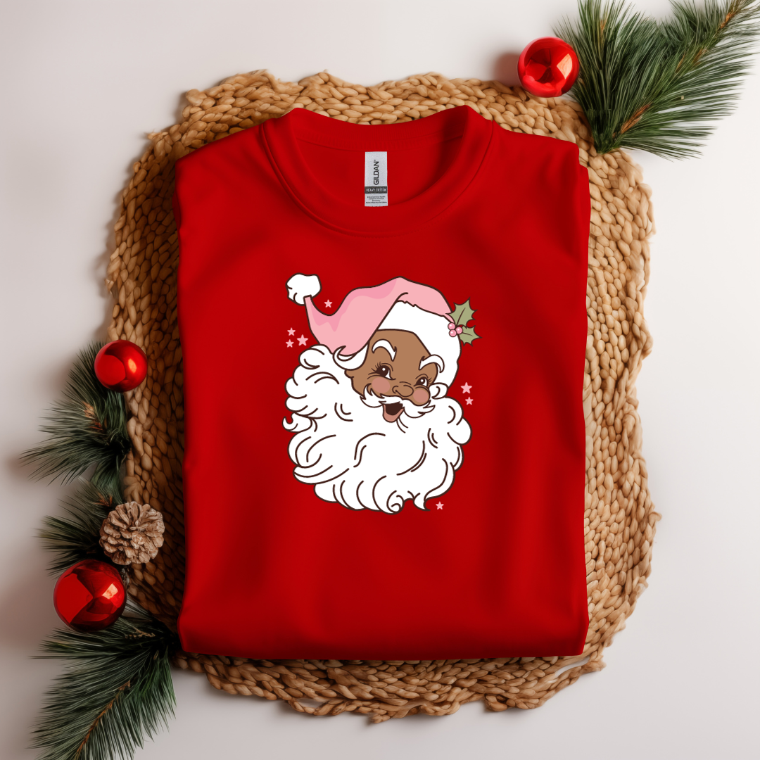 Vintage Black Santa with Pink Hat Short Sleeve T-shirt