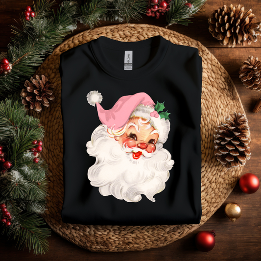 Vintage Santa with Pink Hat Short Sleeve T-shirt