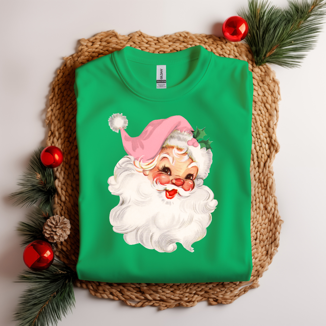 Vintage Santa with Pink Hat Short Sleeve T-shirt