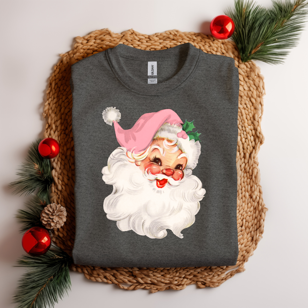 Vintage Santa with Pink Hat Short Sleeve T-shirt