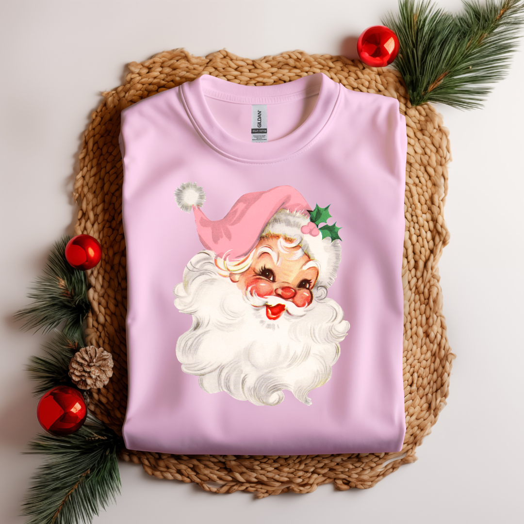 Vintage Santa with Pink Hat Short Sleeve T-shirt