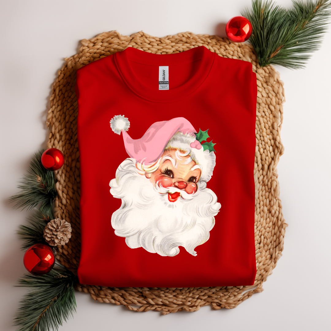 Vintage Santa with Pink Hat Short Sleeve T-shirt