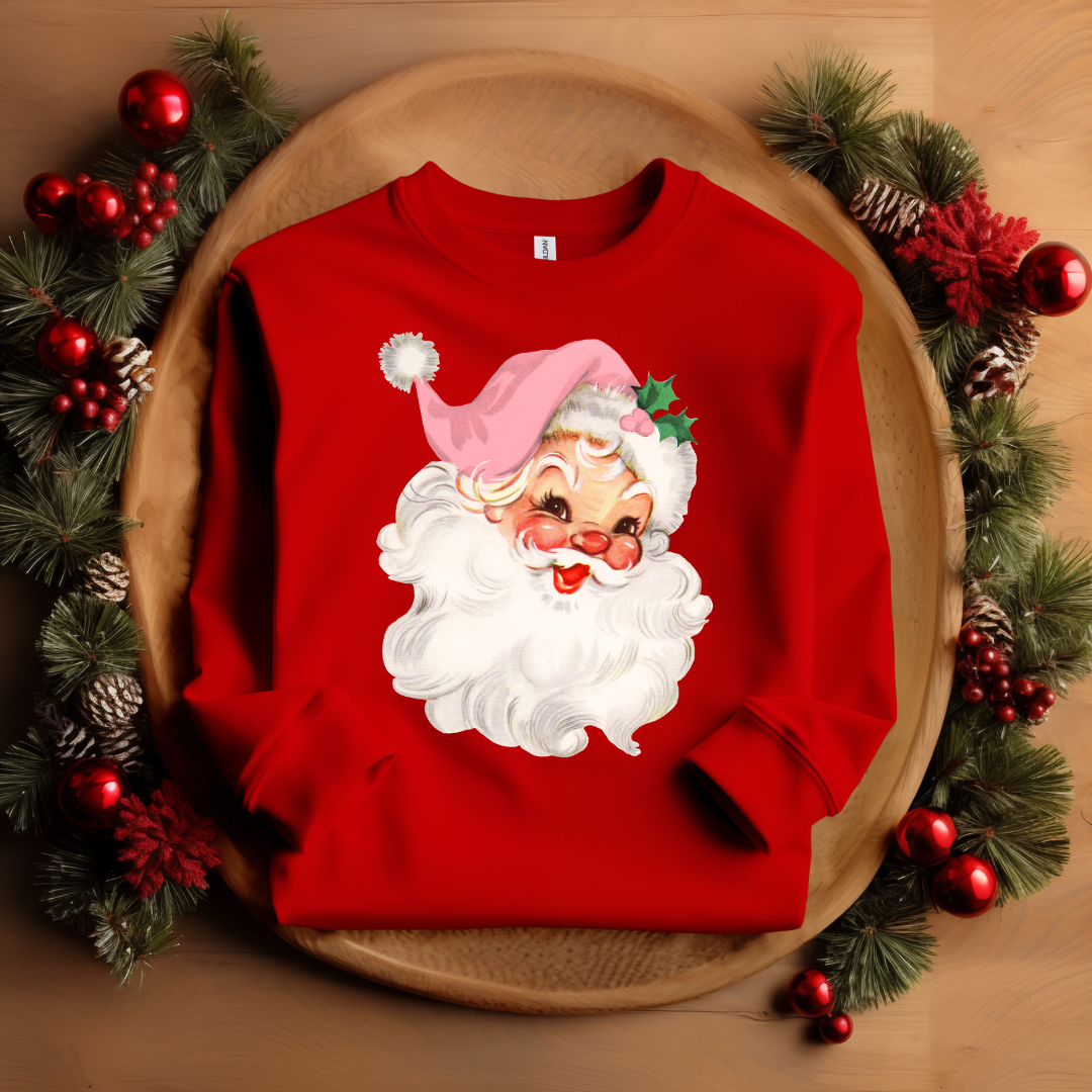 Vintage Santa with Pink Hat Sweatshirt