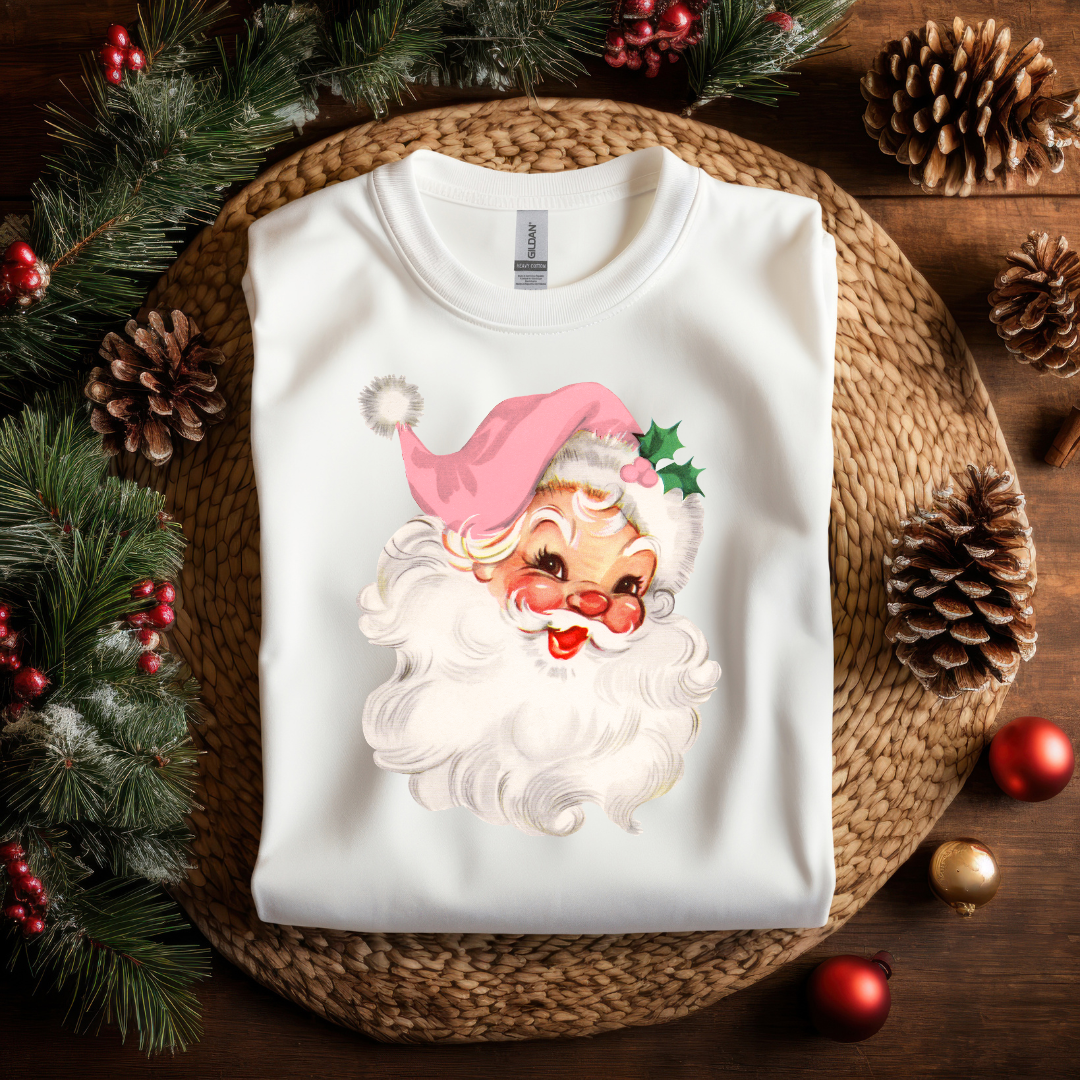 Vintage Santa with Pink Hat Short Sleeve T-shirt