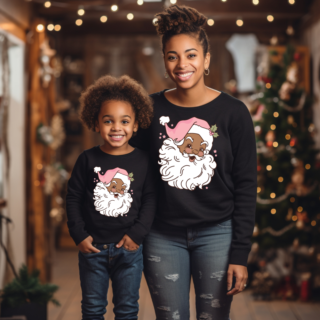 Vintage Black Santa with Pink Hat Sweatshirt