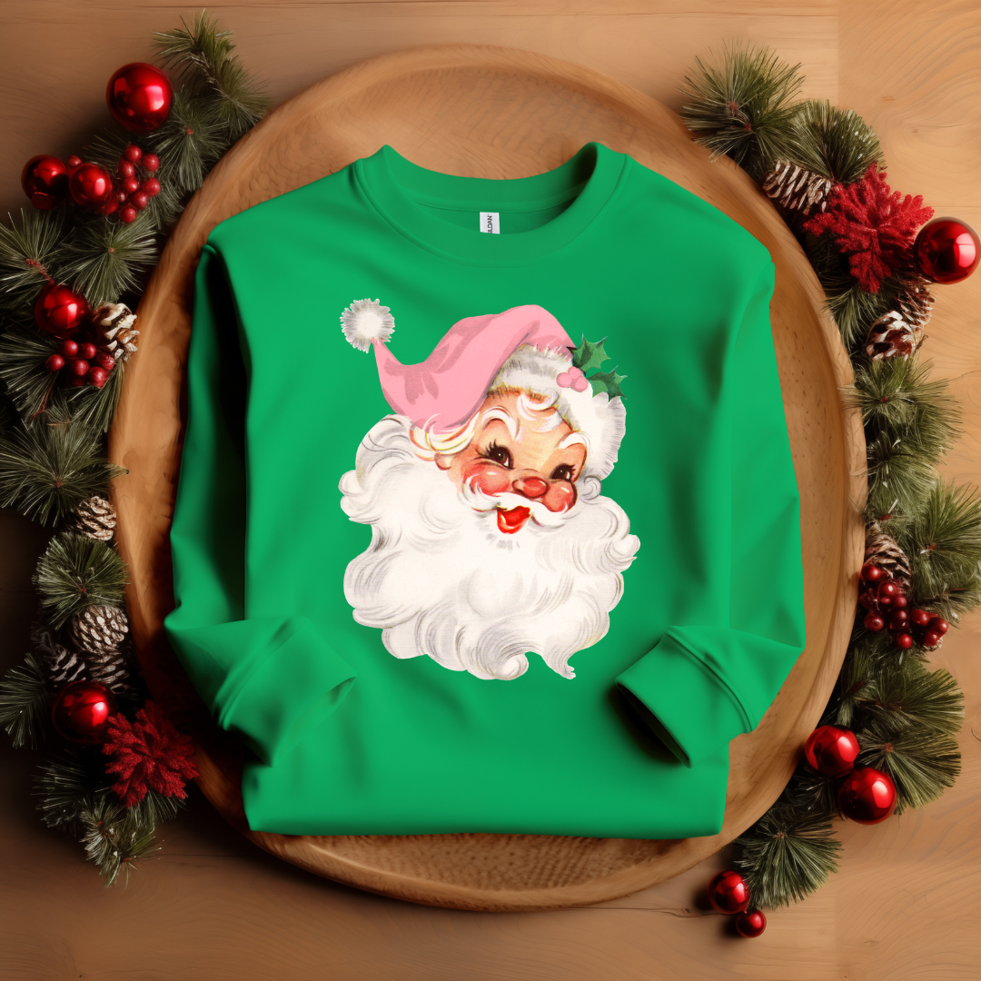 Vintage Santa with Pink Hat Sweatshirt