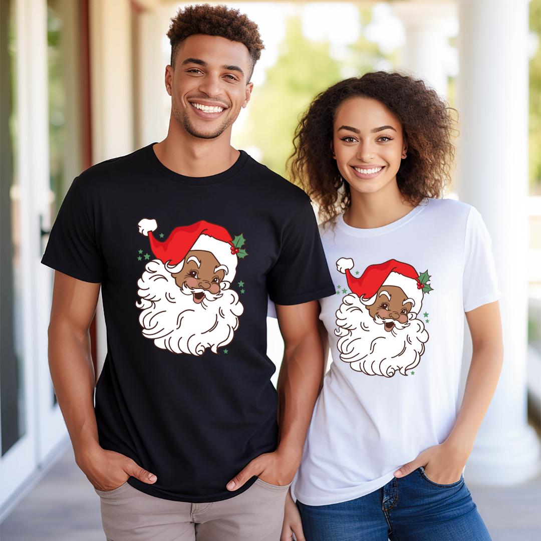 Vintage Black Santa with Red Hat Short Sleeve T-Shirt