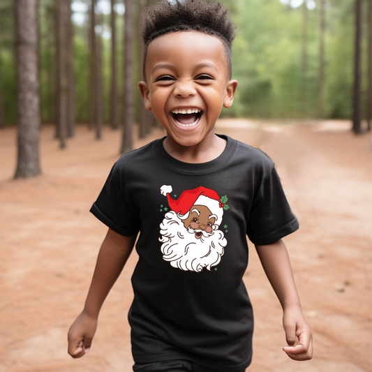 Vintage Black Santa with Red Hat Kids Shirt